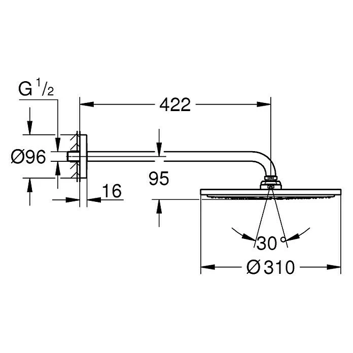 BAUHAUS Grohe Rainshower Cosmopolitan 310 Kopfbrausen-Set Durchmesser: 31 Cm, Ausladung: 42,2 Cm, 24 L/min Bei 3 Bar, Chrom 4 BAUHAUS Grohe Rainshower Cosmopolitan 310 Kopfbrausen-Set Durchmesser: 31 Cm, Ausladung: 42,2 Cm, 24 L/min Bei 3 Bar, Chrom – Bild 2