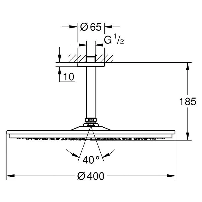BAUHAUS Grohe Rainshower Cosmopolitan 400 Kopfbrausen-Set Durchmesser: 40 Cm, 24 L/min Bei 3 Bar, Deckenmontage, Chrom 4 BAUHAUS Grohe Rainshower Cosmopolitan 400 Kopfbrausen-Set Durchmesser: 40 Cm, 24 L/min Bei 3 Bar, Deckenmontage, Chrom – Bild 2