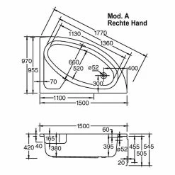 BAUHAUS Ottofond Badewanne Sansibar A Rechtsseitig, 150 X 97 Cm, Sanitäracryl, Weiß -Sanitärinstallation Verkaufsladen 12 1662
