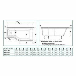 BAUHAUS Ottofond Badewanne Flint A Rechtsseitig, 170 X 80/55 X 45 Cm, Sanitäracryl, Weiß -Sanitärinstallation Verkaufsladen 12 1717