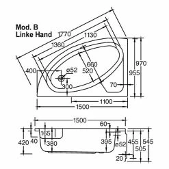 BAUHAUS Ottofond Badewanne Sansibar B Linksseitig, 150 X 97 Cm, Sanitäracryl, Weiß -Sanitärinstallation Verkaufsladen 12 1852