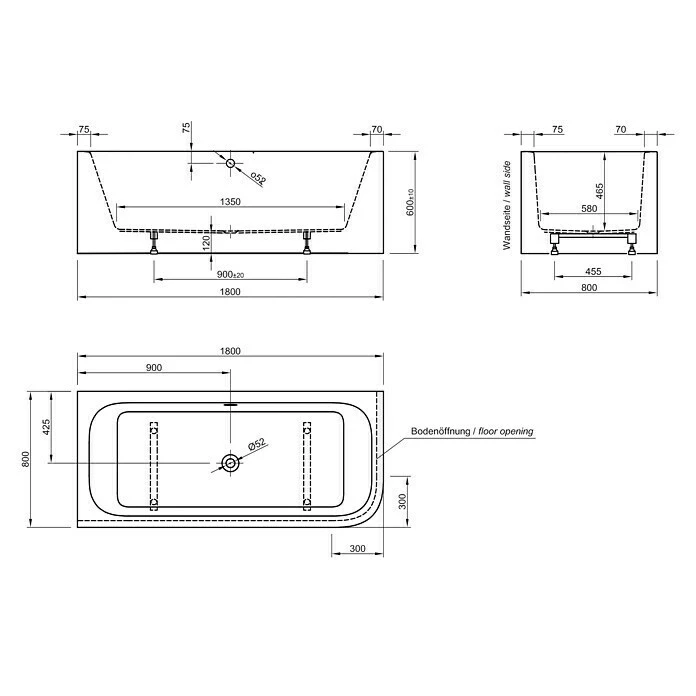 BAUHAUS Ottofond Badewanne Bonita 180 X 80 Cm, Rechtsseitig, Mit Ab- & Überlaufgarnitur, Sanitäracryl, Weiß 5 BAUHAUS Ottofond Badewanne Bonita 180 X 80 Cm, Rechtsseitig, Mit Ab- & Überlaufgarnitur, Sanitäracryl, Weiß – Bild 3