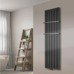 BAUHAUS Designheizkörper Peking 47 X 180 Cm, Mit 2 Handtuchhalter (15 Mm), 1.118 W Bei 75/65/20 °C, Moonstone-Grau -Sanitärinstallation Verkaufsladen 12 2799