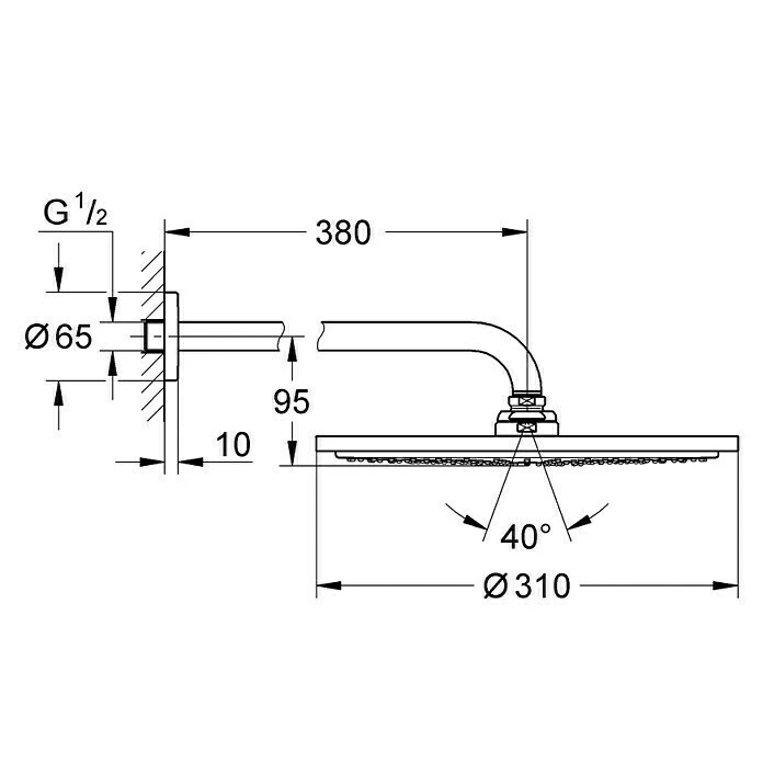 BAUHAUS Grohe Rainshower Cosmopolitan 310 Kopfbrausen-Set Durchmesser: 31 Cm, 9,5 L/min Bei 3 Bar, Wandmontage, Hard Graphite 4 BAUHAUS Grohe Rainshower Cosmopolitan 310 Kopfbrausen-Set Durchmesser: 31 Cm, 9,5 L/min Bei 3 Bar, Wandmontage, Hard Graphite – Bild 2