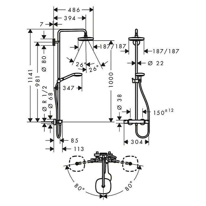 BAUHAUS Hansgrohe Duschsystem Croma Select E Showerpipe 180 Mit Thermostatarmatur, Lochabstand: 98,1 Cm, Anzahl Strahlarten: 3 Stk., Chrom/Weiß 4 BAUHAUS Hansgrohe Duschsystem Croma Select E Showerpipe 180 Mit Thermostatarmatur, Lochabstand: 98,1 Cm, Anzahl Strahlarten: 3 Stk., Chrom/Weiß – Bild 2