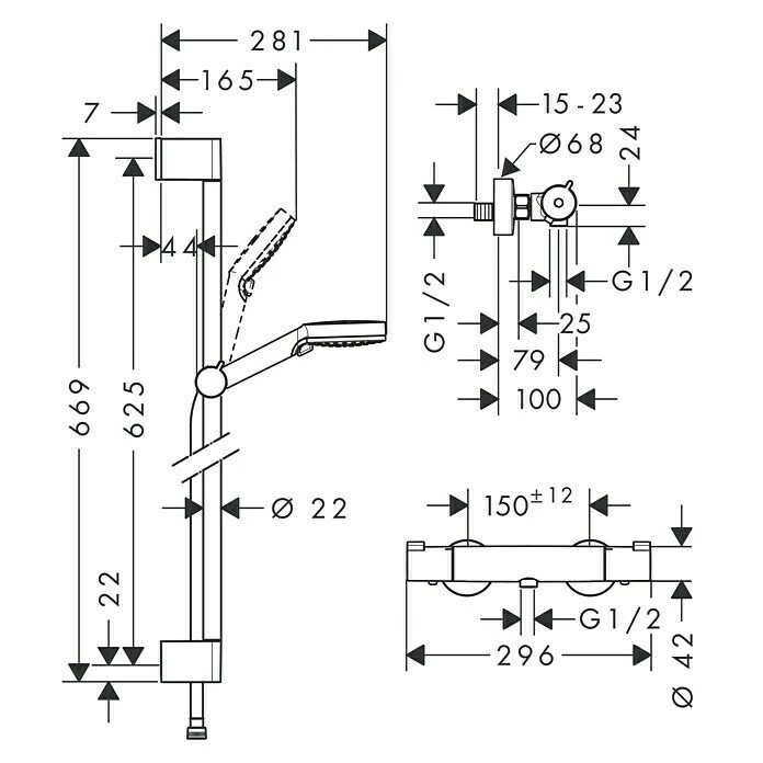 BAUHAUS Hansgrohe Crometta Brause-Set Vario/Ecostat 1001 SL Lochabstand: 62,5 Cm, Chrom 4 BAUHAUS Hansgrohe Crometta Brause-Set Vario/Ecostat 1001 SL Lochabstand: 62,5 Cm, Chrom – Bild 2