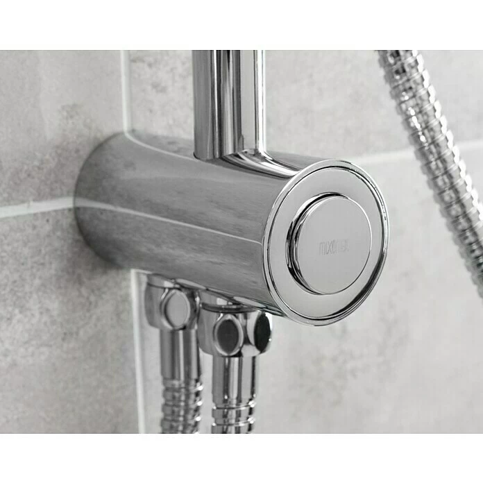 BAUHAUS Mixomat Duschsystem Denver Mit Umsteller, Lochabstand: 67 Cm, Anzahl Strahlarten: 5 Stk., Chrom/Weiß 7 BAUHAUS Mixomat Duschsystem Denver Mit Umsteller, Lochabstand: 67 Cm, Anzahl Strahlarten: 5 Stk., Chrom/Weiß – Bild 5