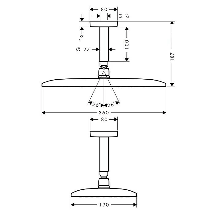 BAUHAUS Hansgrohe Kopfbrausen-Set Raindance E 360 19 X 36 Cm, 16 L/min Bei 3 Bar, Deckenmontage, Chrom 4 BAUHAUS Hansgrohe Kopfbrausen-Set Raindance E 360 19 X 36 Cm, 16 L/min Bei 3 Bar, Deckenmontage, Chrom – Bild 2