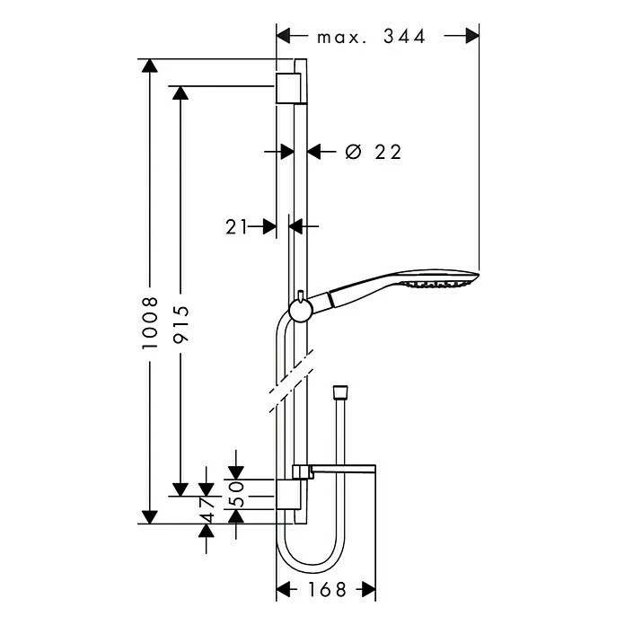 BAUHAUS Hansgrohe Brausegarnitur Raindance Select E 150 Lochabstand: 91,5 Cm, Art Strahl: RainAir, CaresseAir, Mix, Chrom 4 BAUHAUS Hansgrohe Brausegarnitur Raindance Select E 150 Lochabstand: 91,5 Cm, Art Strahl: RainAir, CaresseAir, Mix, Chrom – Bild 2