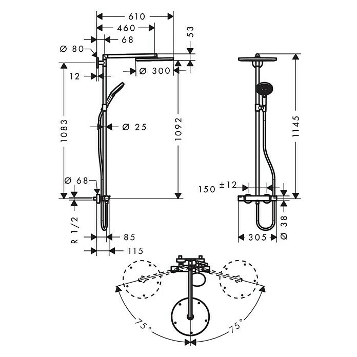BAUHAUS Hansgrohe Duschsystem Raindance S Showerpipe 300 Mit Thermostatarmatur, Lochabstand: 108,3 Cm, Anzahl Strahlarten: 3 Stk., Chrom 4 BAUHAUS Hansgrohe Duschsystem Raindance S Showerpipe 300 Mit Thermostatarmatur, Lochabstand: 108,3 Cm, Anzahl Strahlarten: 3 Stk., Chrom – Bild 2