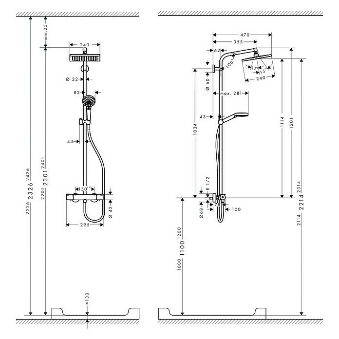BAUHAUS Hansgrohe Crometta Duschsystem E 240 Mit Thermostatarmatur, Lochabstand: 103,4 Cm, Anzahl Strahlarten: 2 Stk., Chrom 4 BAUHAUS Hansgrohe Crometta Duschsystem E 240 Mit Thermostatarmatur, Lochabstand: 103,4 Cm, Anzahl Strahlarten: 2 Stk., Chrom – Bild 2