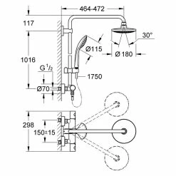 BAUHAUS Grohe Tempesta Duschsystem Mit Thermostatarmatur, Lochabstand: 101,6 Cm, Anzahl Strahlarten: 2 Stk., Chrom -Sanitärinstallation Verkaufsladen 12 525