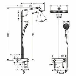 BAUHAUS Hansgrohe Duschsystem Raindance E Showerpipe 360 Mit Thermostatarmatur, Anzahl Strahlarten: 3 Stk., Chrom, Höhe: 110 Cm -Sanitärinstallation Verkaufsladen 12 530