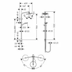 BAUHAUS Hansgrohe Duschsystem My Select S Showerpipe 220 Lochabstand: 88 Cm, Anzahl Strahlarten: 3 Stk., Chrom -Sanitärinstallation Verkaufsladen 12 543