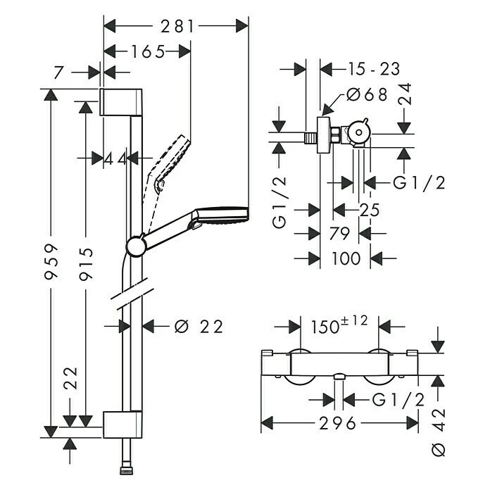BAUHAUS Hansgrohe Crometta Brause-Set Vario/Ecostat 1001 CL Lochabstand: 91,5 Cm, Chrom/Weiß 4 BAUHAUS Hansgrohe Crometta Brause-Set Vario/Ecostat 1001 CL Lochabstand: 91,5 Cm, Chrom/Weiß – Bild 2