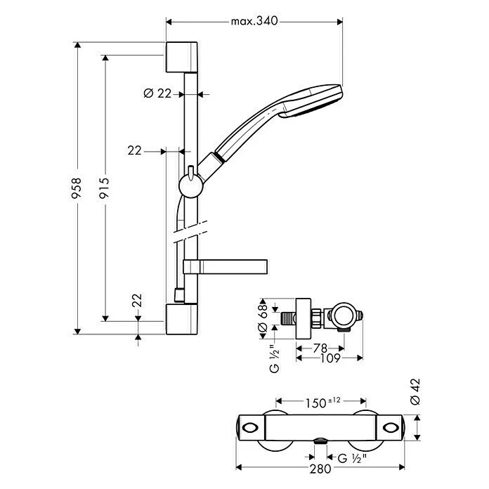 BAUHAUS Hansgrohe Brause-Set Croma 100 Multi/Ecostat Comfort Lochabstand: 62,5 Cm, Chrom 4 BAUHAUS Hansgrohe Brause-Set Croma 100 Multi/Ecostat Comfort Lochabstand: 62,5 Cm, Chrom – Bild 2