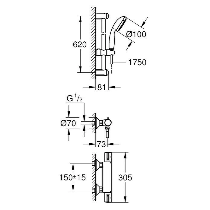 BAUHAUS Grohe Grohtherm 800 Brause-Set Chrom 4 BAUHAUS Grohe Grohtherm 800 Brause-Set Chrom – Bild 2